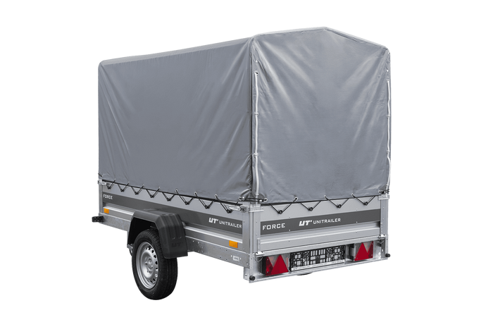 Lichte aanhanger 230x125 UNITRAILER FORCE 230 KIPP met H-1100 frame en grijze afdekking