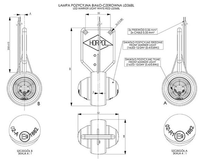 HORPOL LD 368/P LED rechts hangende markeringslamp