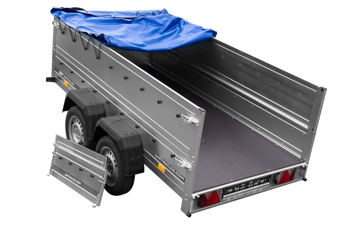 Twee-assige aanhanger 264x125 UNITRAILER GARDEN 264/2 KIPP met BIS zijwanden en blauw deksel