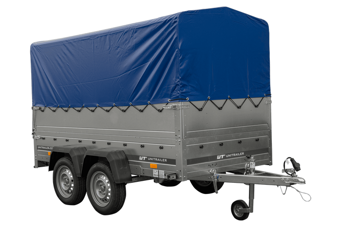Twee-assige aanhanger 264x125 UNITRAILER GARDEN 264/2 KIPP met BIS zijwanden, H-800 frame en blauwe kap
