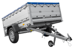 Autoaanhanger met aluminium zijwanden 200x125 Unitrailer Garden 201 KIPP ALU met BIS-zijwanden, H-0 frame en blauwe afdekking