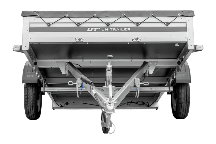 Autoaanhanger met aluminium zijwanden 264x150 Unitrailer Garden 265 KIPP ALU met H-0 frame en grijze afdekking