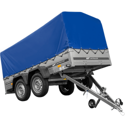 Twee-assige aanhanger 264x125 UNITRAILER GARDEN 264/2 KIPP met H-800 frame en blauwe afdekking