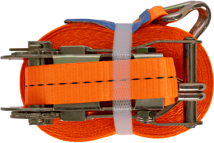 Set van vier UNITRAILER 10m/25mm/1t oranje transportbanden met spaninrichting