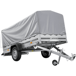 Enkelassige aanhangwagen op veren 264x125 UNITRAILER GARDEN 264/R KIPP met H-800 frame en grijs zeil