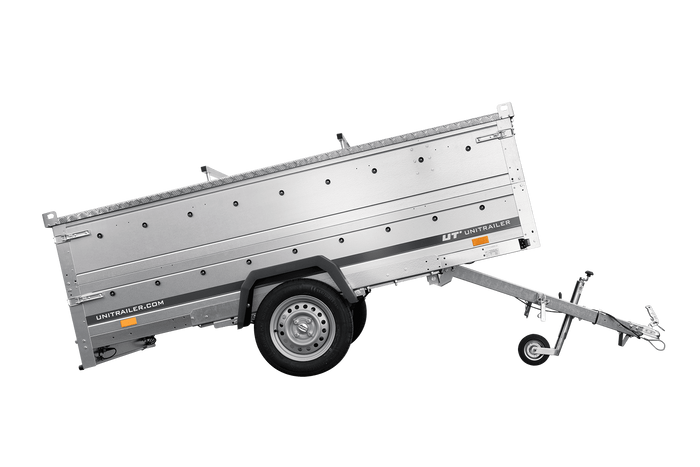 Enkelassige aanhangwagen op veren 264x125 UNITRAILER GARDEN 264/R KIPP met BIS zijwanden en aluminium afdekplaat