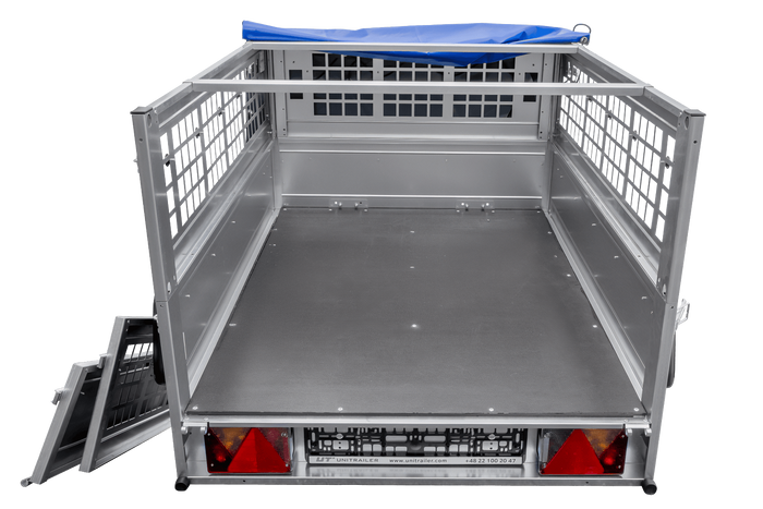 Autoaanhanger 150x106 UNITRAILER GARDEN 150 KIPP met gaaswanden en blauwe hoes
