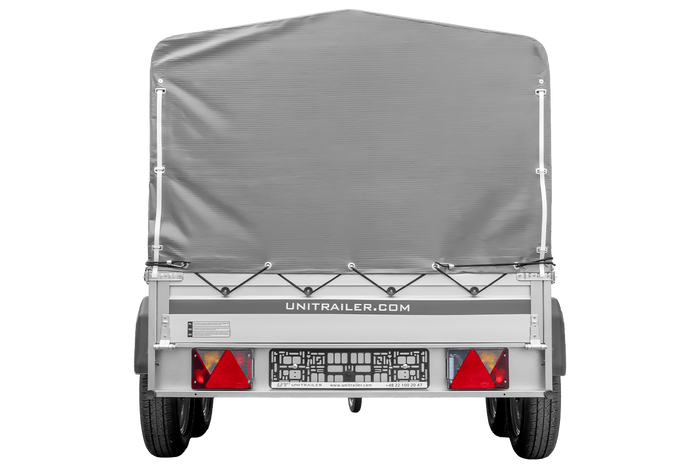 Tweeassige aanhanger met aluminium zijwanden 264x125 Unitrailer Garden 264/2 KIPP ALU met H-800 frame en grijze afdekking