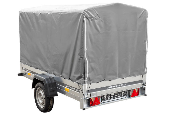 Enkelassige aanhanger 230x125 UNITRAILER GARDEN 230 KIPP met H-1100 frame en grijze afdekking