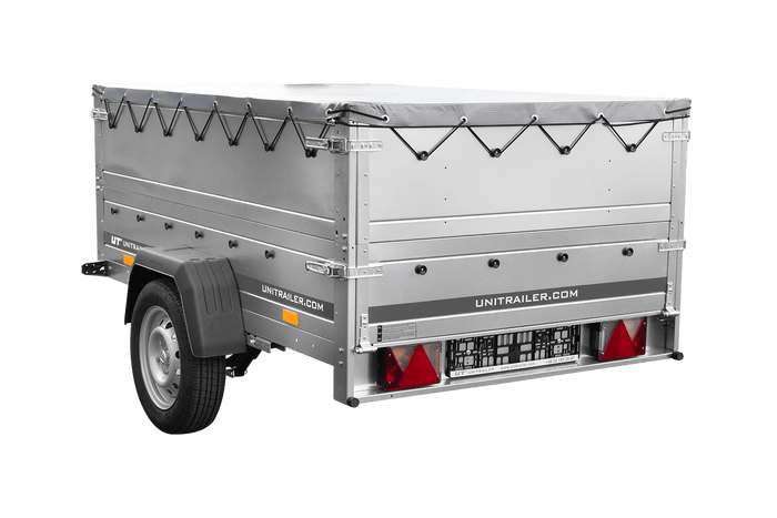 Lichte aanhangwagen op veren 200x125 UNITRAILER GARDEN 201/R KIPP met BIS zijwanden, H-0 frame en grijs zeil