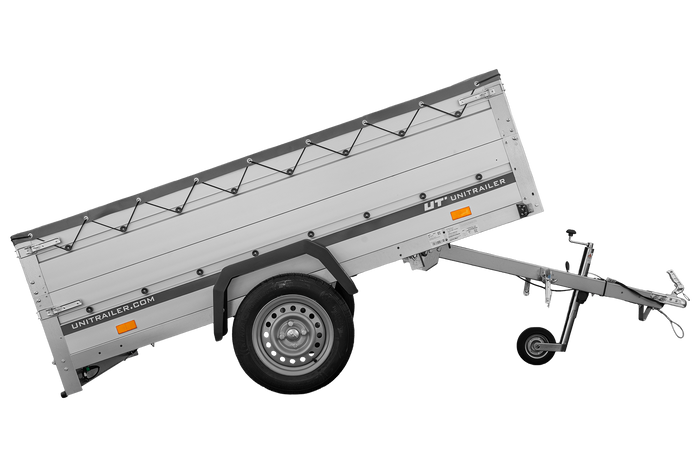Enkelassige aanhanger met aluminium zijwanden 230x125 Unitrailer Garden 230 KIPP ALU met BIS-zijwanden, H-0 frame en grijze afdekking