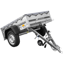 Garden trailer 150 kipp met steunwiel, frame h-0 en grijs dekzeil