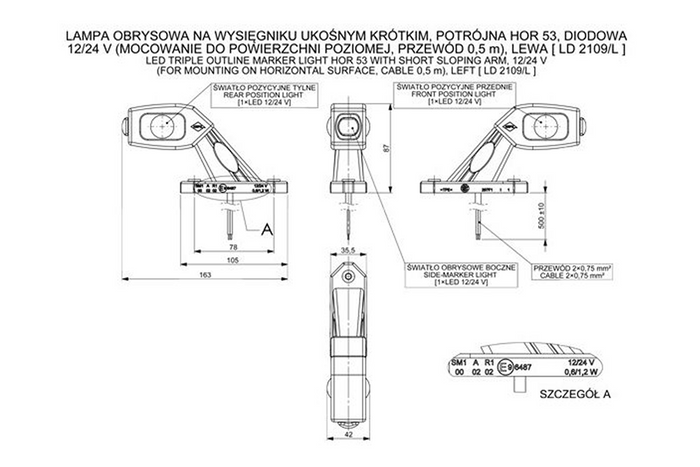 HORPOL LD 2109/L LED linker markeringslamp op een rubberen arm