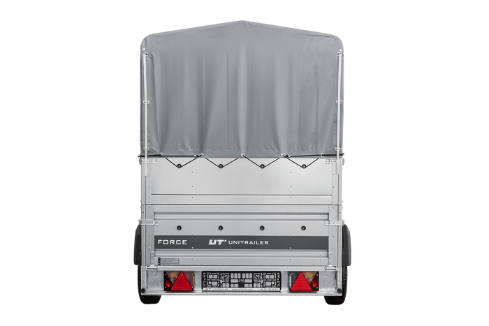 Autotransporter 230x125 UNITRAILER FORCE 230 KIPP met BIS-zijwanden, H-800 frame en grijze afdekking