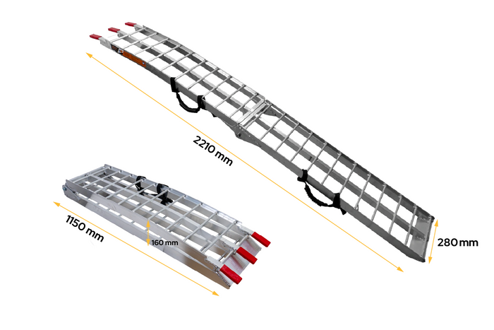 UNITRAILER ALR002 opklapbare aluminium oprijplaten voor aanhangers 221 cm 680 kg met riem, set van 2