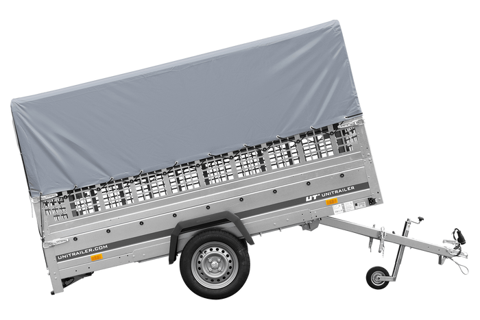 Autoaanhanger 264x125 UNITRAILER GARDEN 264 KIPP met gaaswanden, H-800 frame en grijze kap