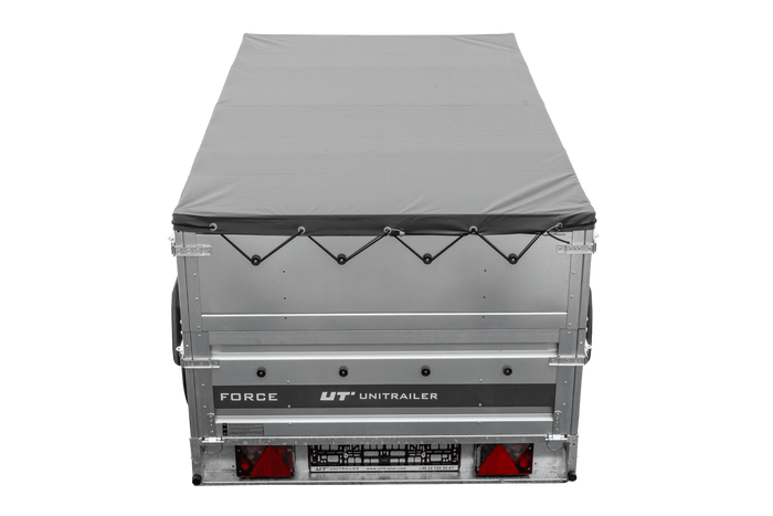 Lichte aanhanger 230x125 UNITRAILER FORCE 230 KIPP met BIS-zijwanden, H-0 frame en grijze afdekking