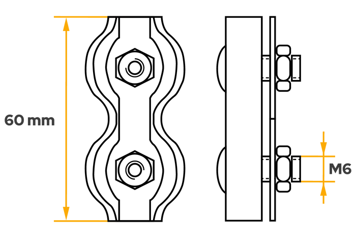 DROMET ZLS.6 dubbele zadelklem voor 6mm touwen