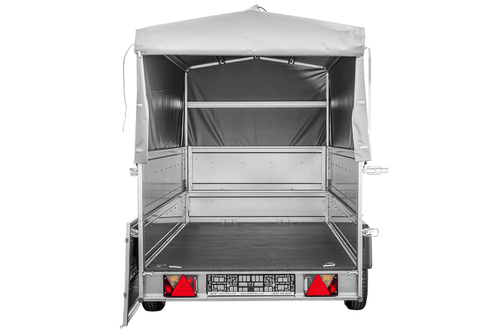 Lichte aanhangwagen op veren 264x125 UNITRAILER GARDEN 264/R KIPP met BIS zijwanden, H-800 frame en grijze afdekking