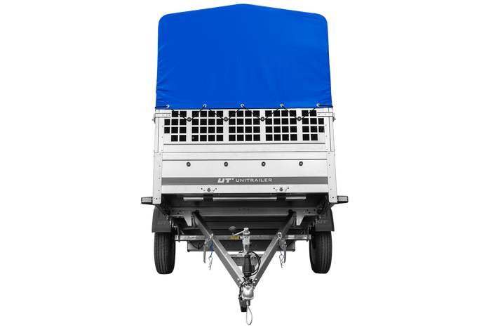 Lichte aanhangwagen 264x125 UNITRAILER GARDEN 264 KIPP met gaaswanden, H-800 frame en blauwe kap