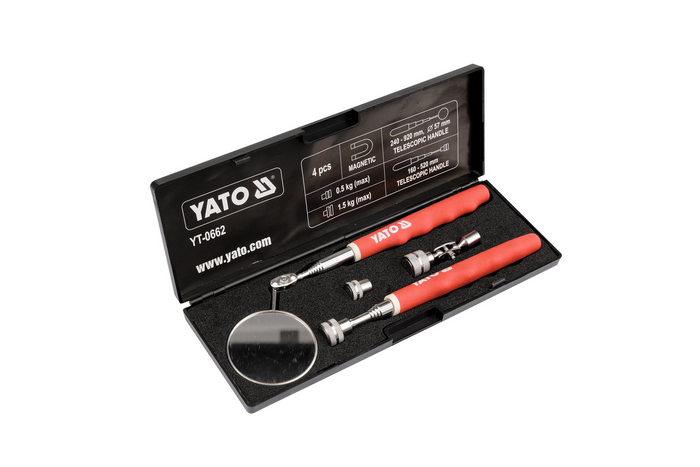YATO YT-0662 inspectieset, inclusief spiegel, grijper en 3 vervangbare tips.