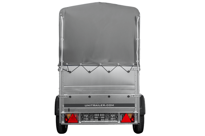Lichte aanhanger 200x106 UNITRAILER GARDEN 200 KIPP met BIS-zijwanden, H-800 frame en grijze afdekking