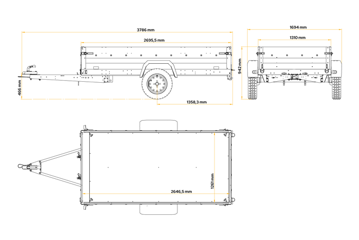 Lichte aanhanger 264x125 UNITRAILER FORCE 264 KIPP met BIS-zijwanden, H-0 frame en blauwe afdekking