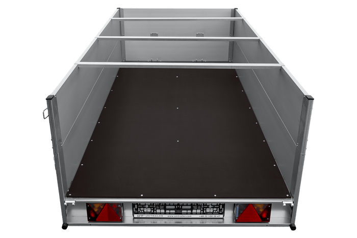 Enkelassige aanhanger met aluminium zijwanden 264x125 Unitrailer Garden 264 KIPP ALU met BIS-zijwanden, H-0 frame en grijze afdekking