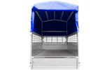 Lichte autoaanhanger tot 750 kg GARDEN TRAILER 201 KIPP met steunwiel, mesh zijkanten en H-800 frame met blauw zeildoek