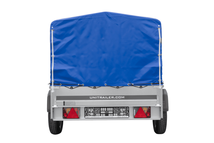 Lichte aanhanger 200x125 UNITRAILER GARDEN 201 KIPP met H-800 frame en blauw dekzeil