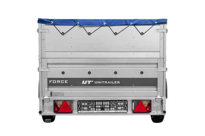 Lichte aanhanger 264x125 UNITRAILER FORCE 264 KIPP met BIS-zijwanden, H-0 frame en blauwe afdekking
