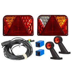 Verlichtingsset: DOBPLAST DPT35 LED-achterlichten + FRISTOM FT-009 LED-zijmarkeringslichten + MANTES 7m 7-PIN kabelboom