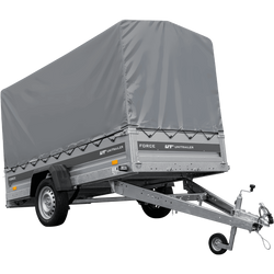 Enkelassige aanhanger op veren 264x125 UNITRAILER FORCE 264/R KIPP met H-1100 frame en grijze afdekking
