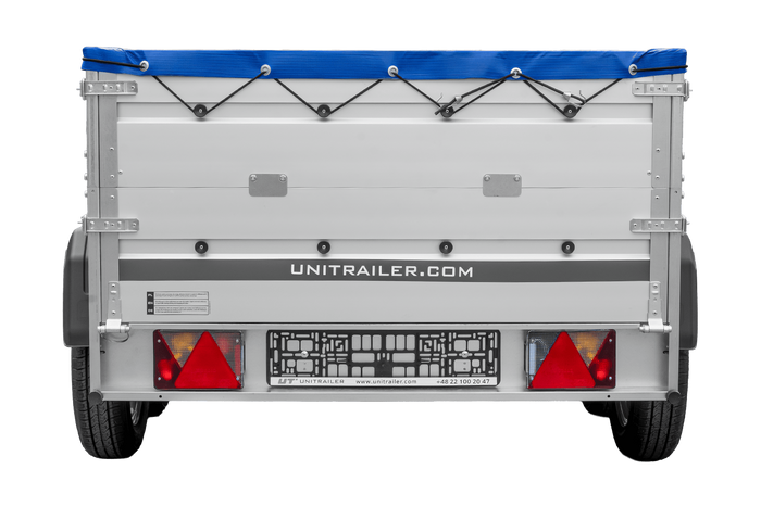 Tweeassige aanhanger met aluminium zijwanden 264x125 Unitrailer Garden 264/2 KIPP ALU met BIS-zijwanden, H-0 frame en blauwe afdekking