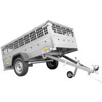 Garden trailer 230 kipp met steunwiel, gaaszijden en grijs plat tarpaupau