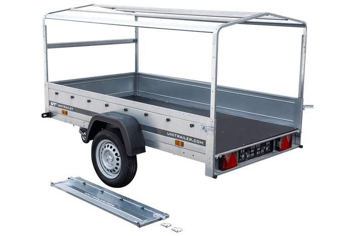 Lichte aanhanger 230x125 UNITRAILER GARDEN 230 KIPP met H-800 frame en blauwe hoes