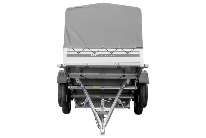 Tweeassige aanhanger met aluminium zijwanden 264x125 Unitrailer Garden 264/2 KIPP ALU met H-800 frame en grijze afdekking
