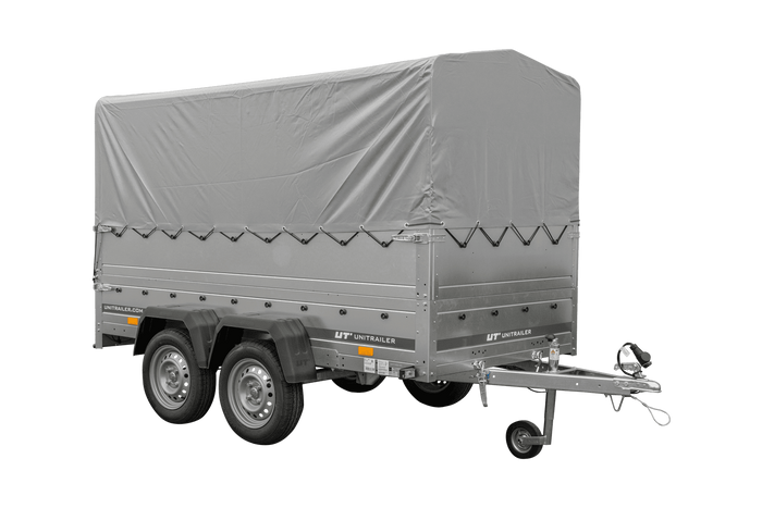 Twee-assige aanhanger 264x125 UNITRAILER GARDEN 264/2 KIPP met BIS zijwanden, H-800 frame en grijze kap
