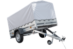 Enkelassige aanhanger 230x125 UNITRAILER GARDEN 230 KIPP met H-800 frame en grijze afdekking