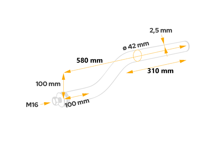 Gebogen buis voor montage van het spatbord DOMAR DK8024, beugeldiameter 42 mm, lengte 580 mm