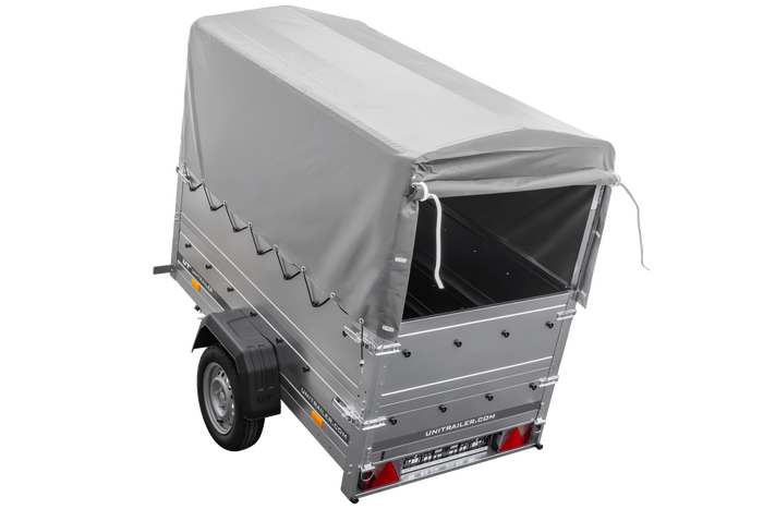 Lichte aanhanger 200x106 UNITRAILER GARDEN 200 KIPP met BIS-zijwanden, H-800 frame en grijze afdekking