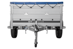 Autoaanhanger met aluminium zijwanden 200x125 Unitrailer Garden 201 KIPP ALU met BIS-zijwanden, H-0 frame en blauwe afdekking