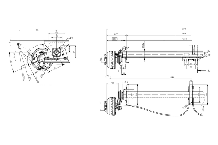 KNOTT VGB15MV geremde as voor aanhanger/drager 1550 kg 1616 mm 2110 mm 5x112