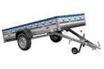 Autoaanhanger met aluminium zijwanden 264x125 Unitrailer Garden 264 KIPP ALU met H-0 frame en blauwe afdekking