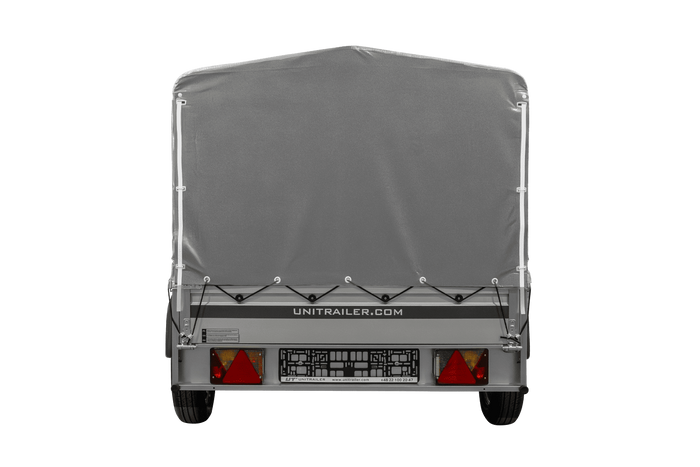 Enkelassige aanhanger met aluminium zijwanden 230x125 Unitrailer Garden 230 KIPP ALU met H-800 frame en grijze afdekking