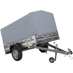 Enkelassige aanhanger met aluminium zijwanden 200x125 Unitrailer Garden 201 KIPP ALU met H-800 frame en grijze afdekking