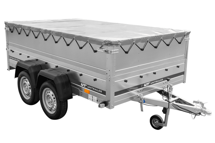Tweeassige aanhanger 264x150 UNITRAILER GARDEN 265/2 KIPP met BIS-zijwanden, H-0 frame en grijze afdekking