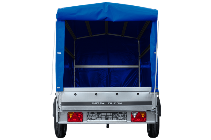 Autoaanhanger 264x125 UNITRAILER GARDEN 264 KIPP met H-1100 frame en blauwe hoes