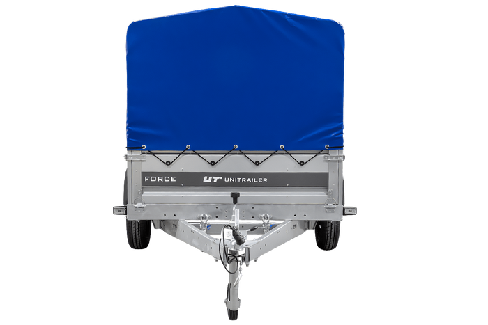 Autotrailer 264x125 UNITRAILER FORCE 264 KIPP met H-800 frame en blauwe hoes