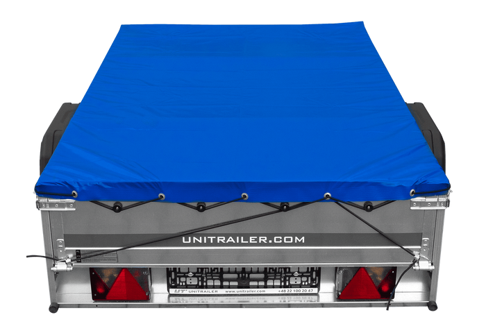 Autoaanhangwagen op veren 200x125 UNITRAILER GARDEN 201/R KIPP met H-0 frame en blauwe afdekking
